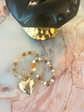 Gold Heart Crystal & Pearl Bracelet Set – Pre-Owned, Set of 2