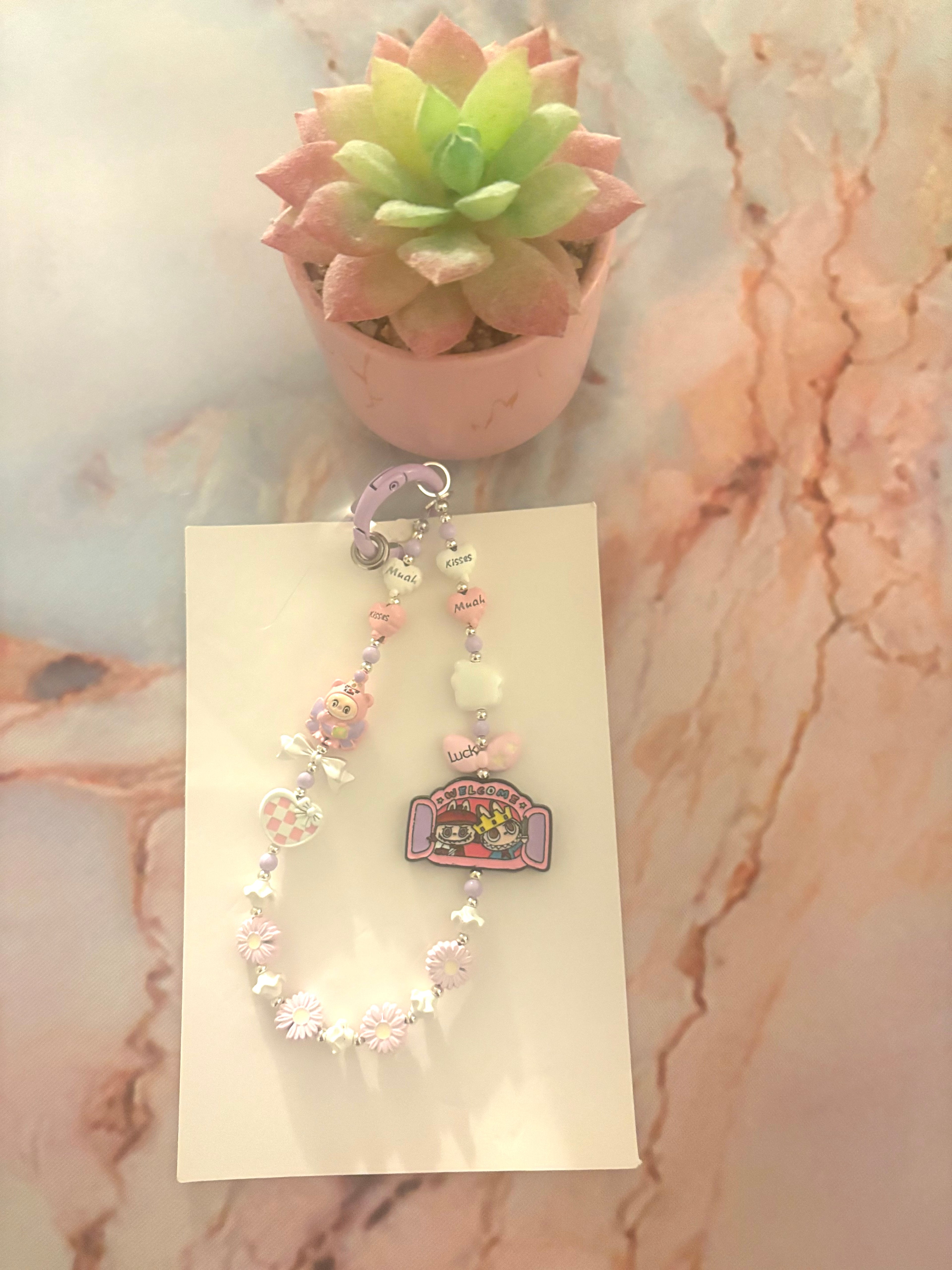 Labubu-Inspired Pink Heart Charm Phone Strap – Y2K Style, Ages 13+