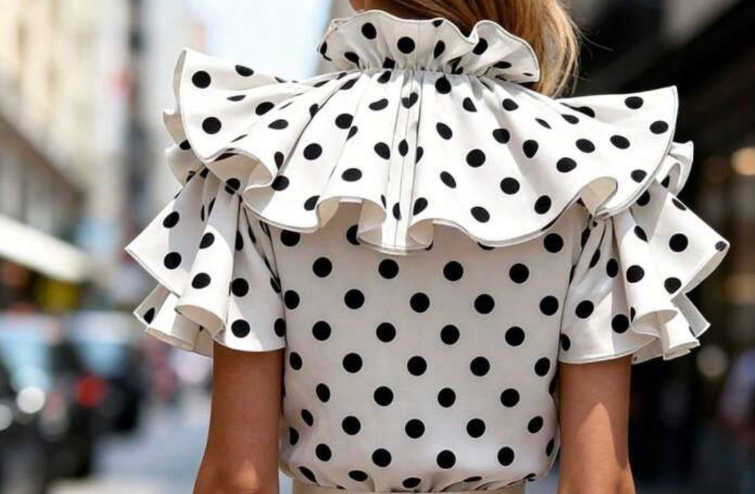 Ruffle Polka Dot Blouse – Elegant Chic Top, Size L