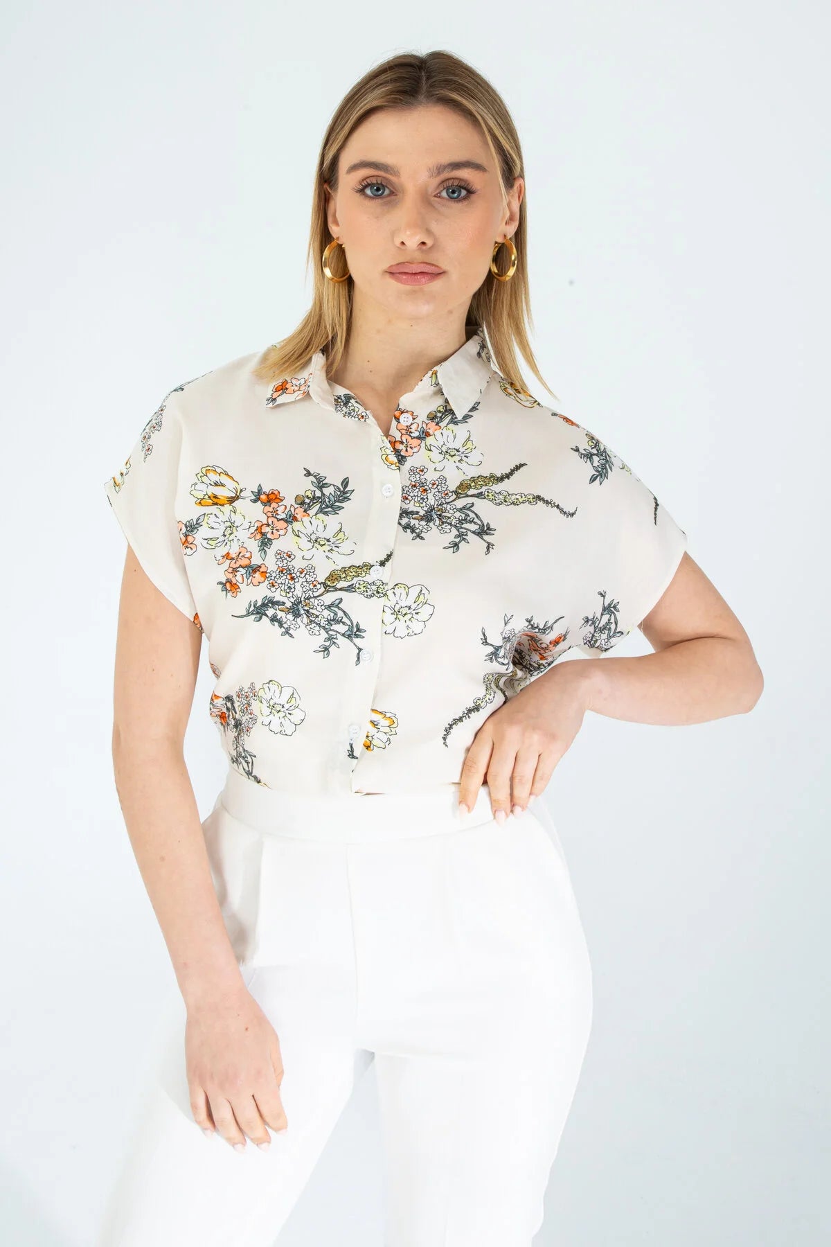Batwing Sleeve Floral Shirt – New, Boho Viscose Top
